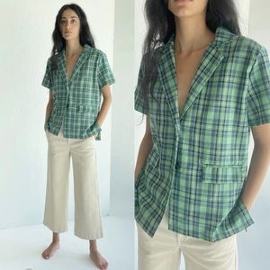 OAK + FORT GREEN PLAID OVERSIZED SHORT SLEEVE BLAZER NWT ✨